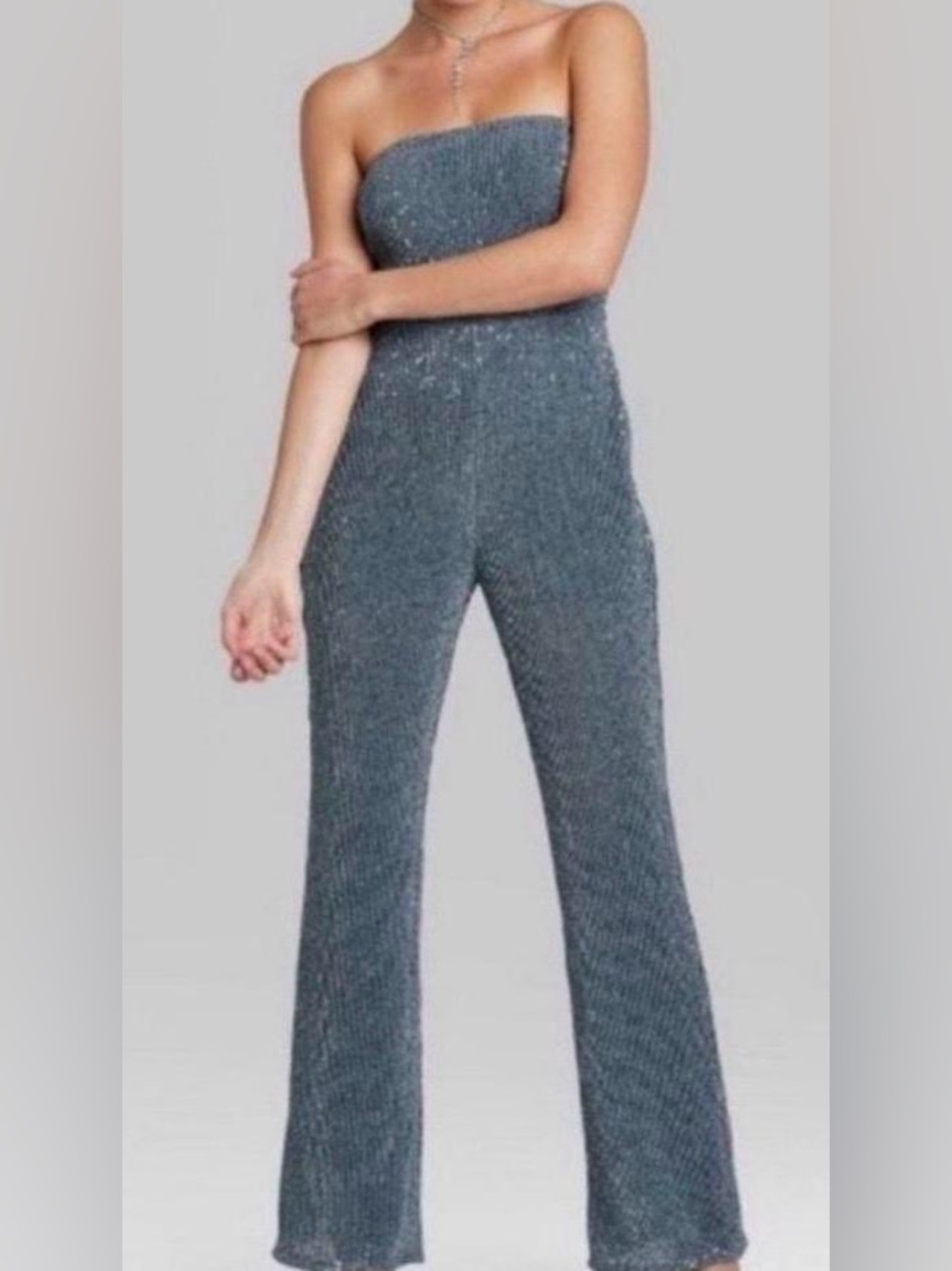 Wild Fable Silver Sequin Strapless Jumpsuit Size XXS- Party / Holiday Outfit NWT